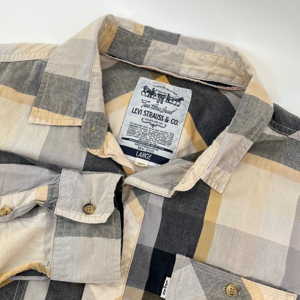 Levi's Button Down Shirt Mens‎ Large Grey Yellow Plaid Long Sleeve RN 117508